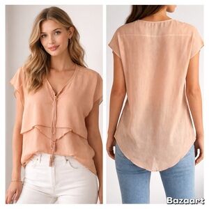See by Chloé Peach Tassel Tie Blouse Top Sz 6 100% Cotton New